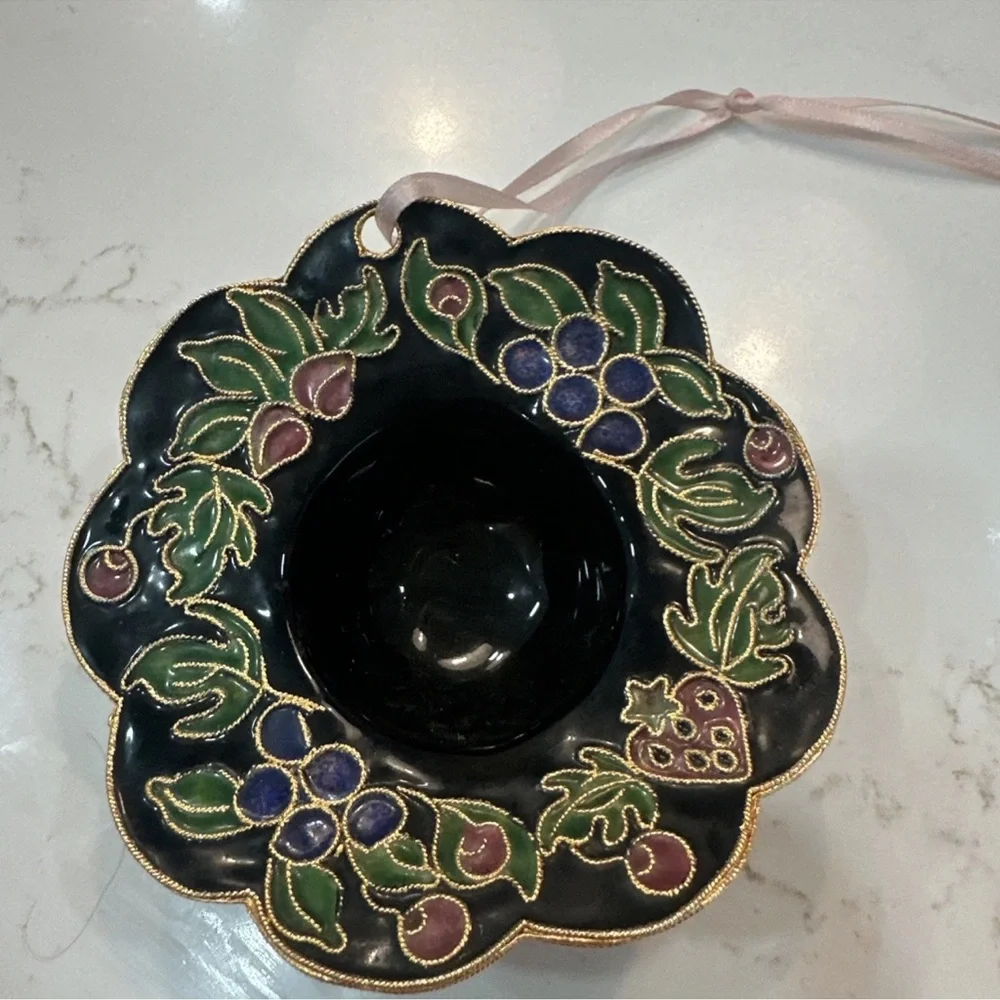 Vintage Enamel Decorated Cloisonne Copper Christmas Sun Hat Ornament